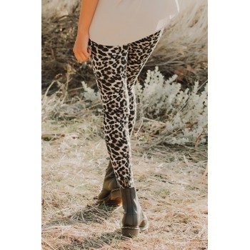 Floral Hollow Out Brown Leopard Printed Skinny Leggings Camo