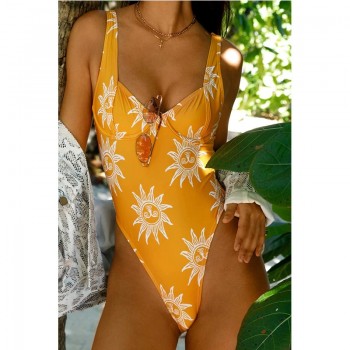 Underwired Floral One Piece Swimsuit Bathers May Female Beach Monokini 2021 Summer Sunflower Swimming Suit for Women Bodysuit