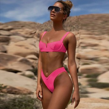NewAsia Underwire Swimsuit Push Up Bikini Set Hight Waist Ribbed Bathing Suit Women 2019 Summer Swimming Suit For Women Biquini