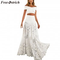 OSTRICH Dress Women Sexy Mesh Perspective Two-piece Set A-Line White Casual Dignified Elegant Graceful Long Dress Summer