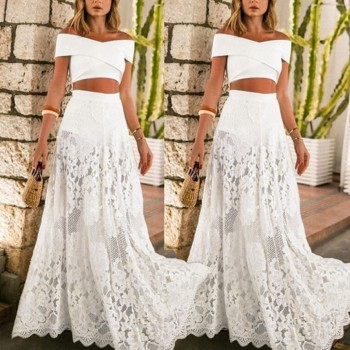 OSTRICH Dress Women Sexy Mesh Perspective Two-piece Set A-Line White Casual Dignified Elegant Graceful Long Dress Summer