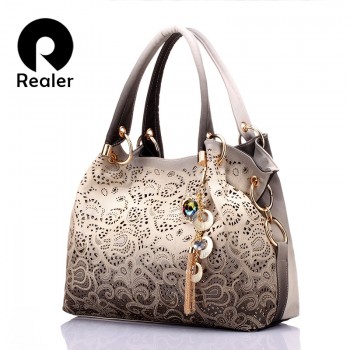 REALER women handbags hollow out ombre floral print shoulder crossbody bags ladies pu leather totes fashion messenger bag female