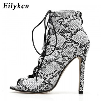 Eilyken Women Zipper Sandals Snake Print Ankle Boots Super High Fashion ...