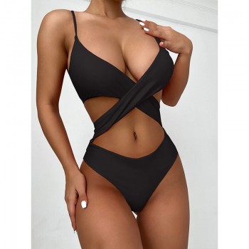 In-X Solid monokini Lace up one piece swimsuit women Hollow out swimwear female Brazilian bathing suit Backless swimming 2021