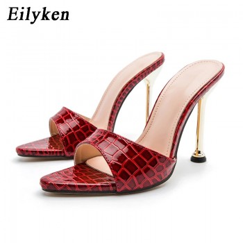 Eilyken Women slippers Snake Print Strappy Mule high heels Slippers Sandals flip flops Pointed toe Slides Party shoes Woman