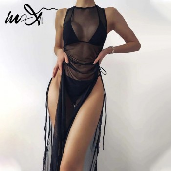 X Black 3 pieces set High neck swimwear female swimsuit cover-ups for women