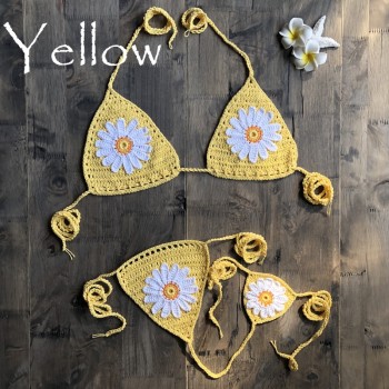 Handmade Crochet Flower Micro Bikini G-String Set for Beach Swimwear and Sexy Lingerie