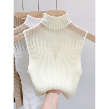  Mesh Hanging Neck Sleeveless Knitted Vest Women Undershirt Sweater