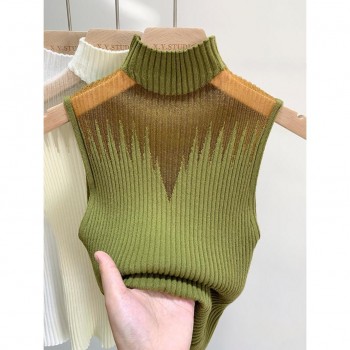  Mesh Hanging Neck Sleeveless Knitted Vest Women Undershirt Sweater