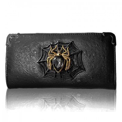 Fashion Women's Clutch Wallet With Spider and PU Leather Design black