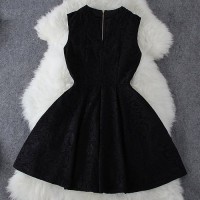 Ladylike V-Neck Sleeveless Solid Color Lace Dress For Women black