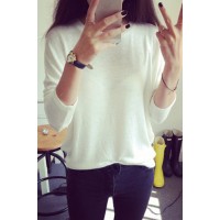 Scoop Neck Solid Color Long Sleeves Stylish Sweater For Women white black gray