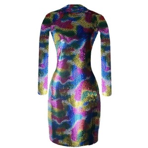 Sexy Jewel Neck Long Sleeve Bodycon Faux Leather Dress For Women