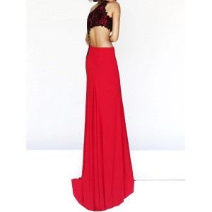 Sexy One-Shoulder Sleeveless Spliced High Furcal Dress For Women red white