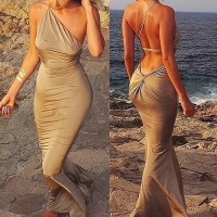 Sexy Women's Strapless Backless Slimming Floor-Length Dress