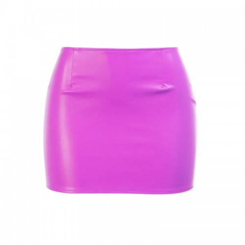 Leather Mini Skirt, Solid Color Low-Waist Pencil Miniskirt with Large ...