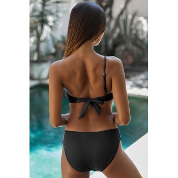 Black One Shoulder Swimsuit with Ruffles Brown Blue