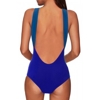 Blue Colorblock Splicing One-piece Swimwear