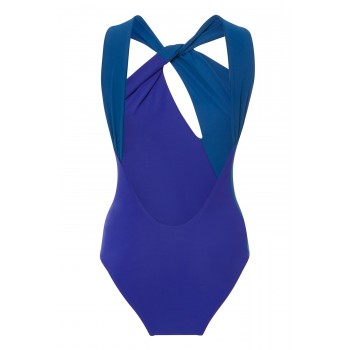Blue Colorblock Splicing One-piece Swimwear