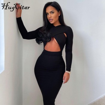 Long Sleeves Hollow Out Sexy Maxi Dress Summer Autumn Women Fashion Streetwear Outfits Party Elegant Wear