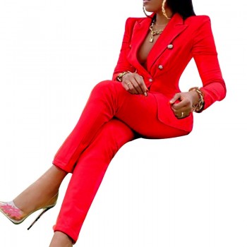Women's Set Long Sleeve Blazer Pants Suit Office Lady Tracksuit Two Piece Set Fitness Outfits