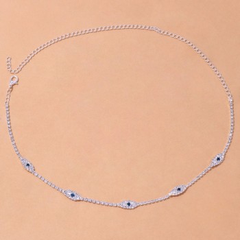 Stonefans Crystal Blue Evil Eye Necklace for Women Statement Accessory Bohemian Vintage Fashion New Long Pendant 