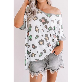 Leopard Print Contrast Trim Relaxed Fit Tee