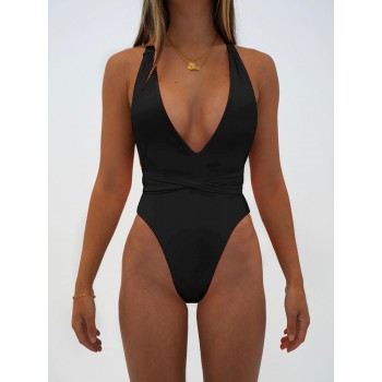 2023 New Sexy Deep V One Piece Swimsuit Women Bandage Backless Swimwear Female Monokini Bathers Bathing Suits Summer Beach Wear