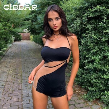 High Street Patchwork Body Suits 2022 Fashion Sexy Skinny Backless Female Playsuits Clubwear Black Chic Outfits Halter