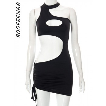  Irregular Cut Out Mini Bodycon Dress Summer Going Out Club Wear Sexy Outfits for Woman White Black Dresses