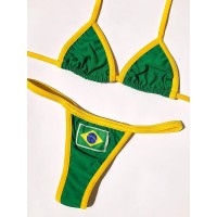 Absobe Embroidery Letter BRAZIL Color Contrast Split Bikini Set Women Swimwear Patchwork Swimsuit Hottie Outfit Summer Beachwear