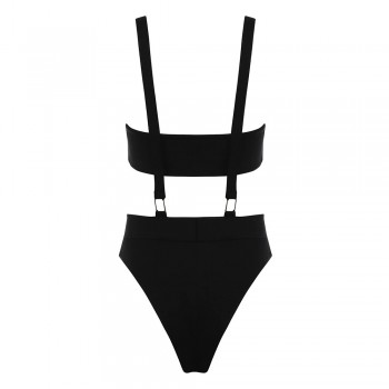  One Piece Bandage Swimsuit Summer Women Black Sexy High Waist Swimwear Straps