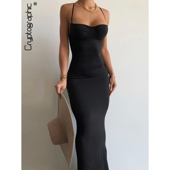 Elegant Sexy Backless Draped Maxi Dress Hot Summer Holiday Outfits for Women Sleeveless Long Dresses Gown 