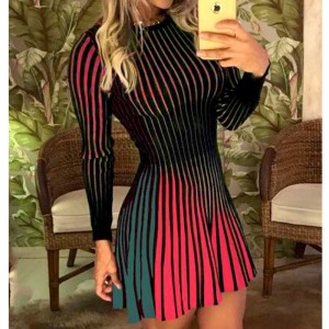 Striped Print Slim Fit Mini Dress