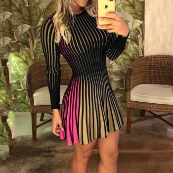 Striped Print Slim Fit Mini Dress