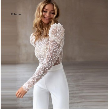  White Long Sleeve Women One Piece Rompers High-Waist Casual Slim-Fit Backless Party Wear Women Jumpsuit