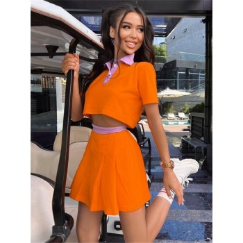 Casual Two Piece sets Womens Outifits Summer New Candy Color Tennis Mini Skirt And Top 2 Pieces Sets 