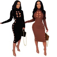 Cut Out Bodycon Evening Dresses Vintage Clothes Elegant Birthday Party Outfits for Women Long Sleeve 