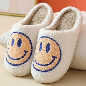 Cute Smile Pattern Fur Slippers: Warm Winter Comfort for Girls and Women