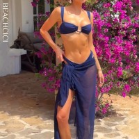Women Bikini Fashion Three Piece Swimsuit for girls Solid U Ring Suspender Lace Up Backless Beach Swimwear For Female