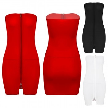 Mini Dress Sexy Lingerie Strapless Zipper Transparent Tube Dress Erotic Babydoll Stretchy Red White Black