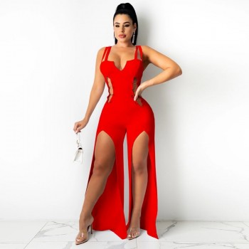 Sling High Split Jumpsuit Club Sleeveless Outfit Fashion Women One Piece Rompers