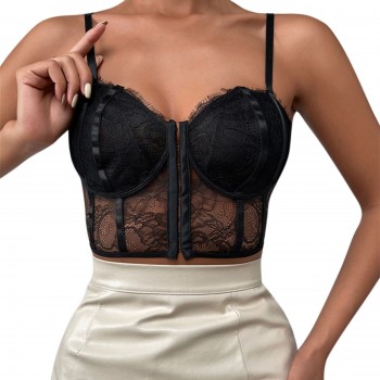 Lace Tank Lingerie Female Solid Color Corset Lace Camis Tops Floral Sleeveless Crop Top Bra