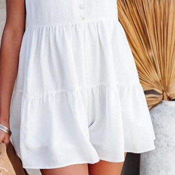 Backless White Pleated Patchwork Short Sleeve Women's Jumpsuit Casual Loose Rompers Black White