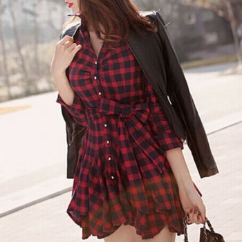  Womens Lady Long Sleeve Ruffles Office Ladies Casual Flannel Plaid Check Button Down
