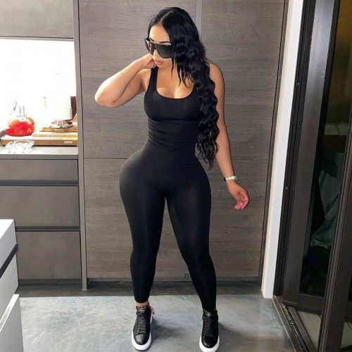 Sport Cut Out Backless Bodycon Jumpsuit Active Wear Black One Piece ...