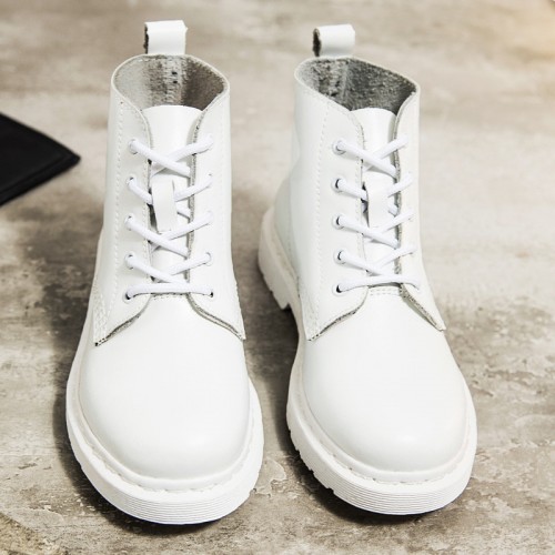 Genuine Leather Women white ankle Boots motorcycle Boots Female Autumn ...