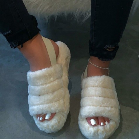 MCCKLE Women Plush Slippers 2020 Summer Flat Bottom Outdoor Sandals ...