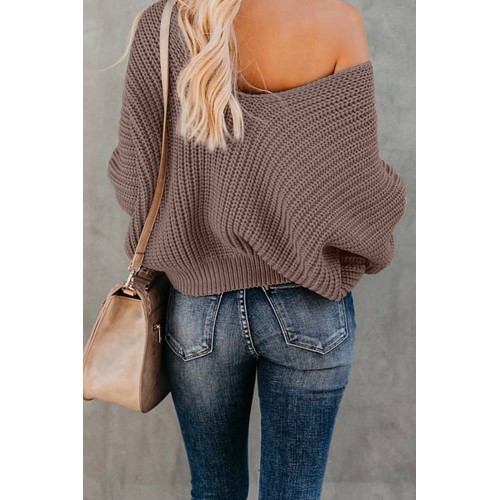 Black Carry On Knit V Neck Pullover Sweater Apricot Red Brown (Black ...