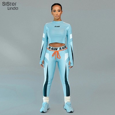 Sisterlinda Letter Print Skinny Fitness Tracksuit Sets Women Elasticity ...